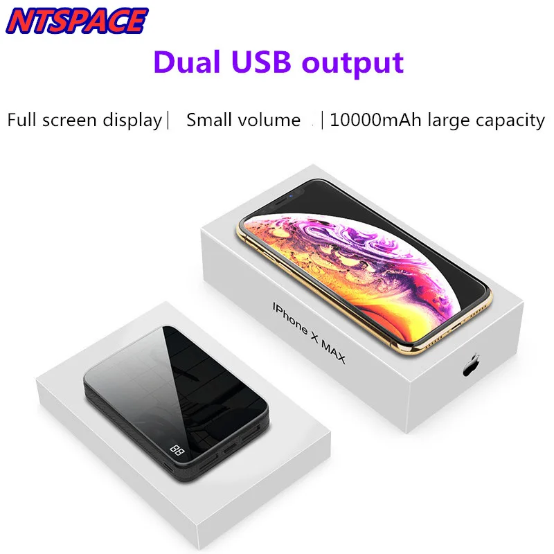 

10000mAh Extended Phone Battery Power For iPhone Samsung Mini Power bank Dual-USB External Battery Charger For Xiaomi Huawei