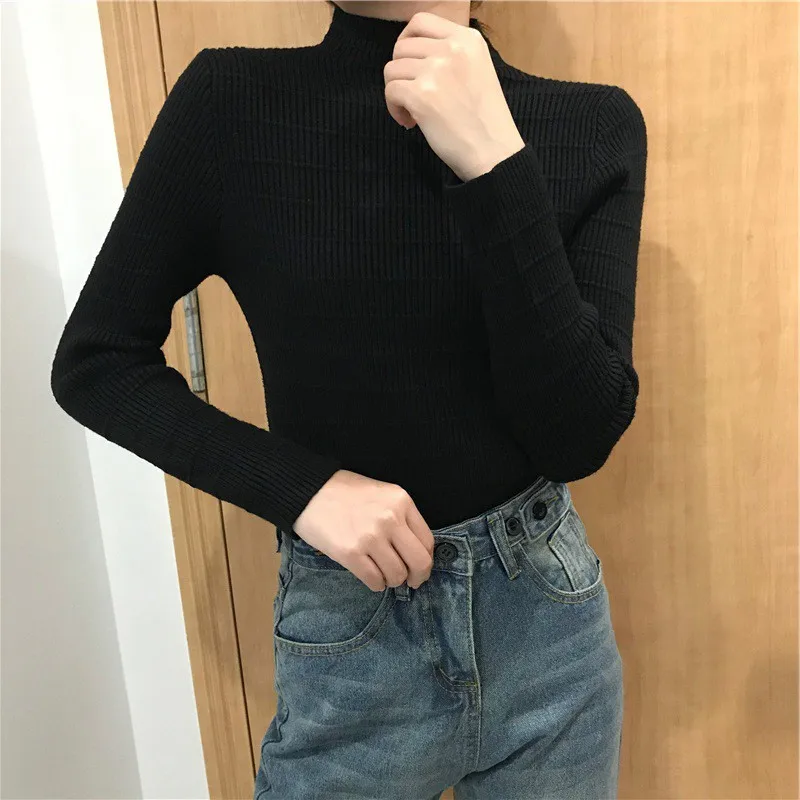 Женский джемпер с длинным рукавом элегантный облегающий вязаный пуловер высоким