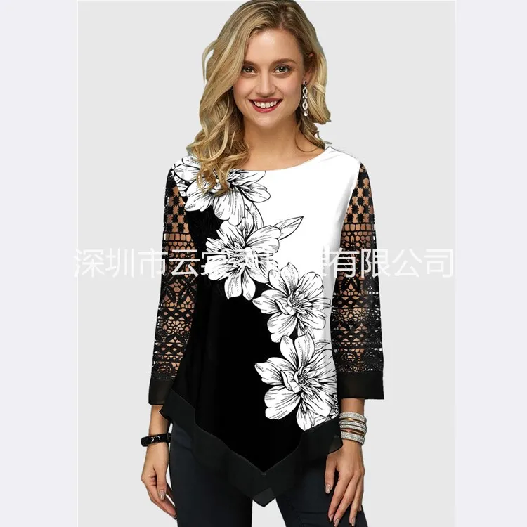 Женские футболки с 3D принтом кружевной женский топ коротким рукавом и круглым