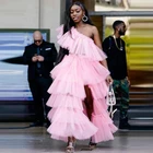 Розовые платья из двух частей для выпускного вечера, вечерние платья с одним открытым плечом и высоким разрезом сбоку, вечернее платье для южноафриканского коктейля и торжественной вечеринки, 2022