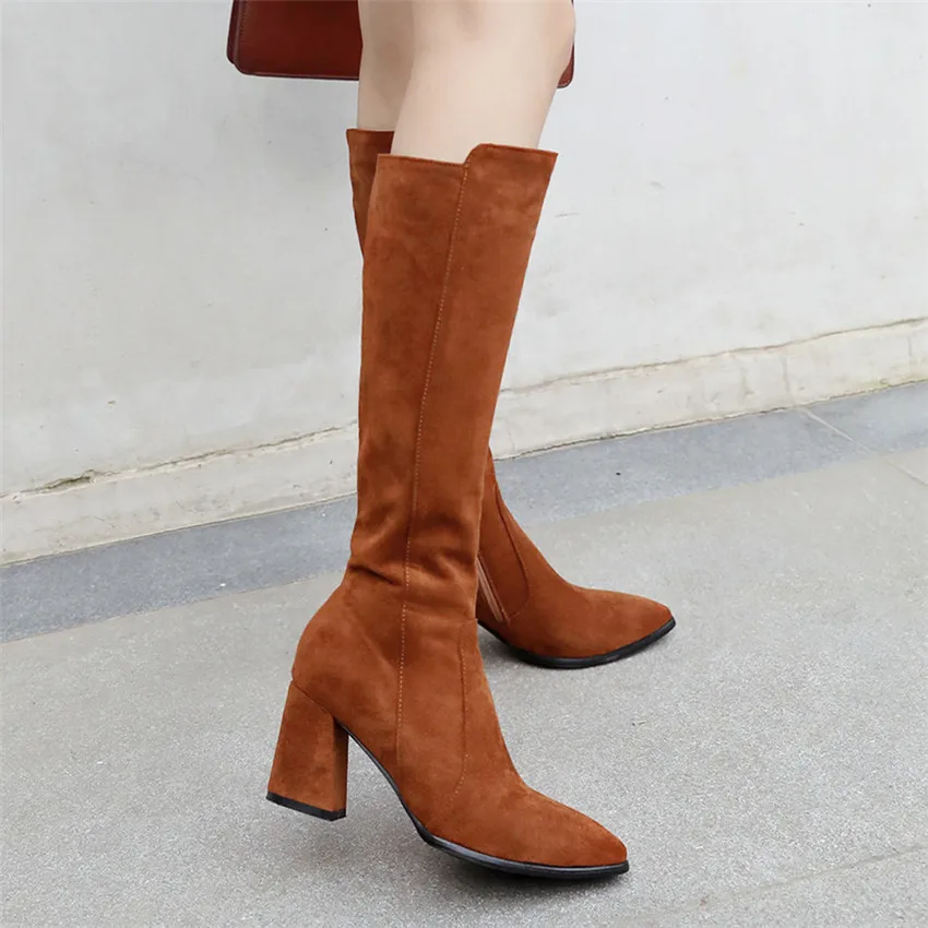 Сезон весна-осень Женские сапоги до колена Обувь на высоких каблуках женские
