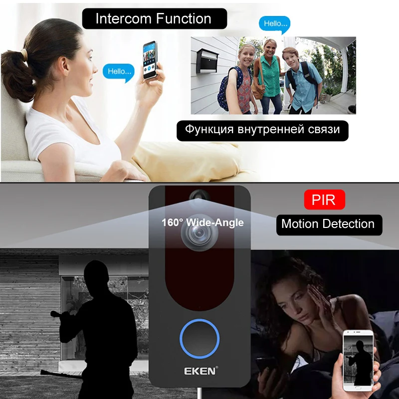 EKEN V7 door bell camera 1080P wifi doorbell IP Smart Wireless Security FIR Motion Detection Alarm Cloud storage house bell|Дверной