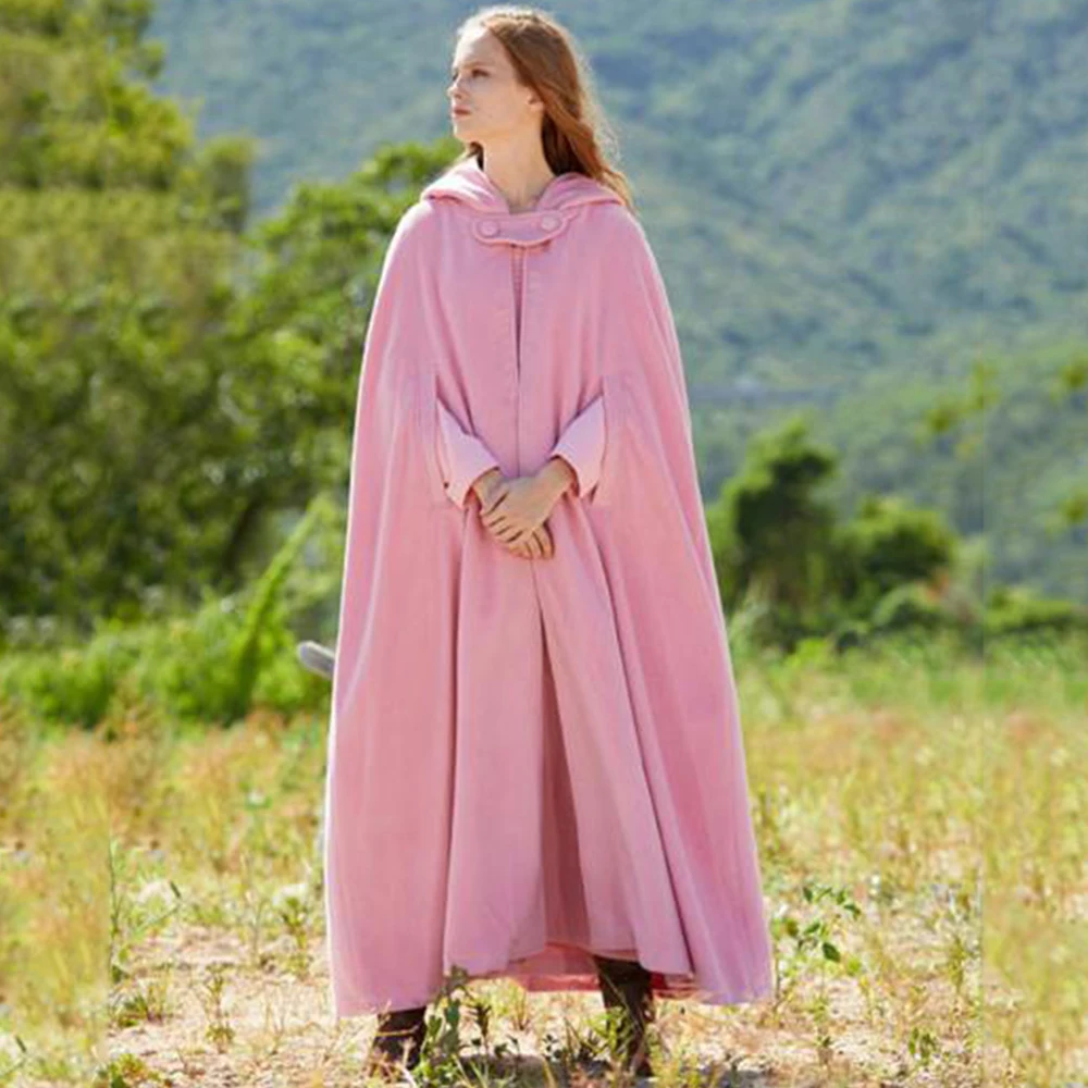 Женская шерстяная накидка зимнее теплое пальто с капюшоном готический