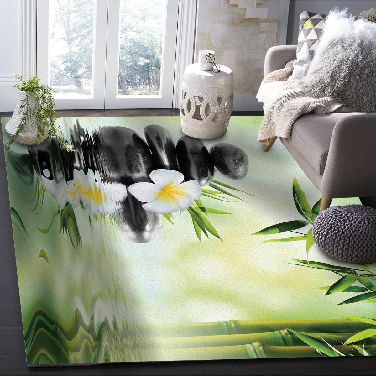 Домашний ковер бамбуковые листья белые цветы ковры для гостиной