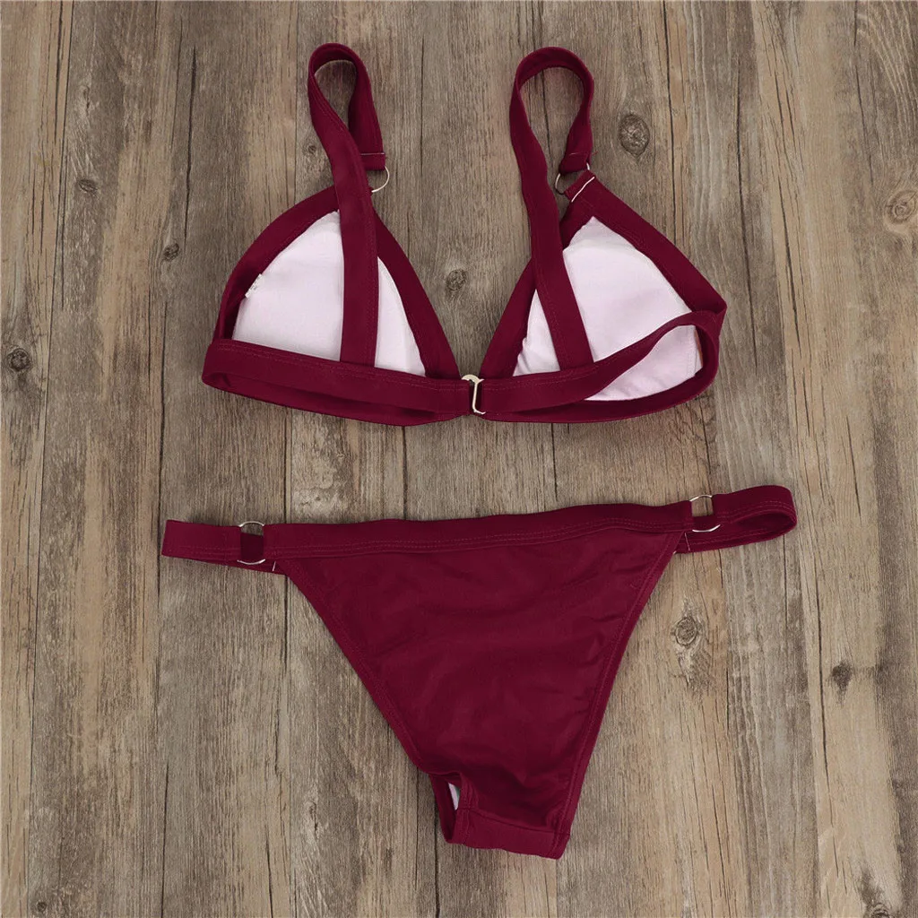 Женский бандо бандажный комплект бикини на бретельках с металлическими кольцами