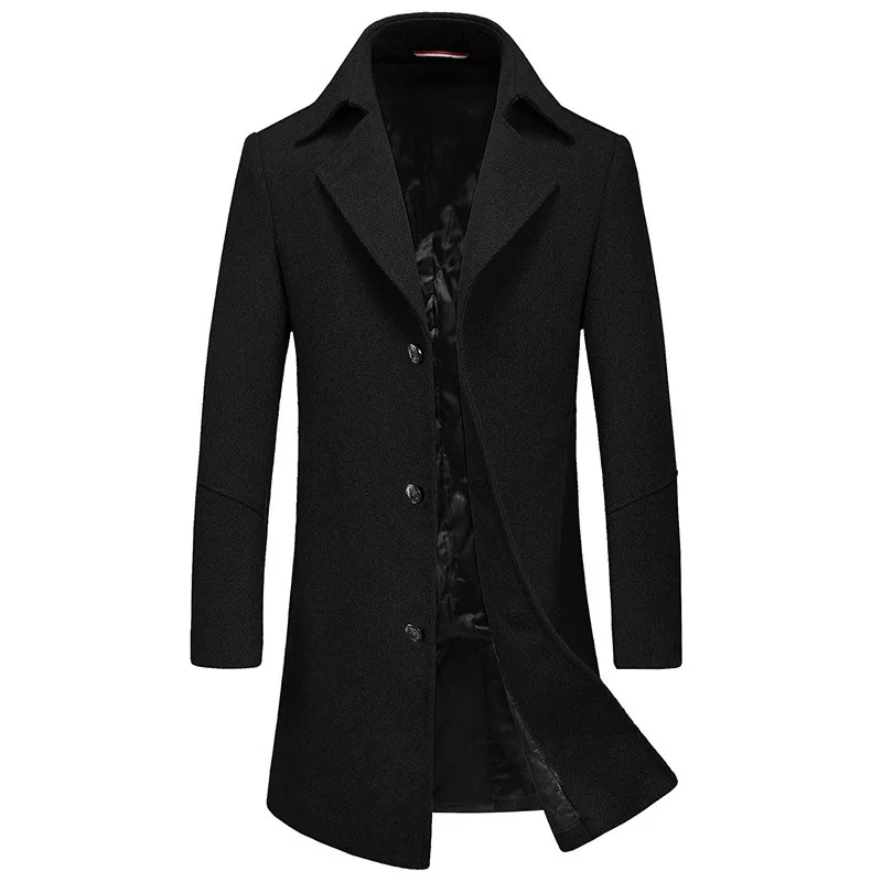 

2020 New Long Thick Trench Men Overcoat Classical Black Blue Color Winter Wollen Coat