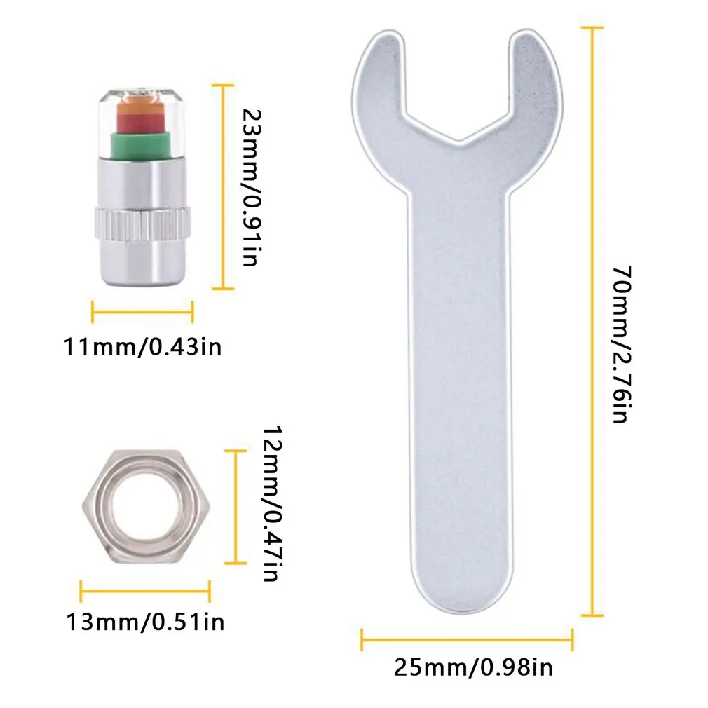 

4pcs 2.0/2.2/2.4 Bar Car Tire Pressure Alert Cap Detection Monitoring Valve Warning Cap Tire Pressure Monitor Pressure Gauge Cap