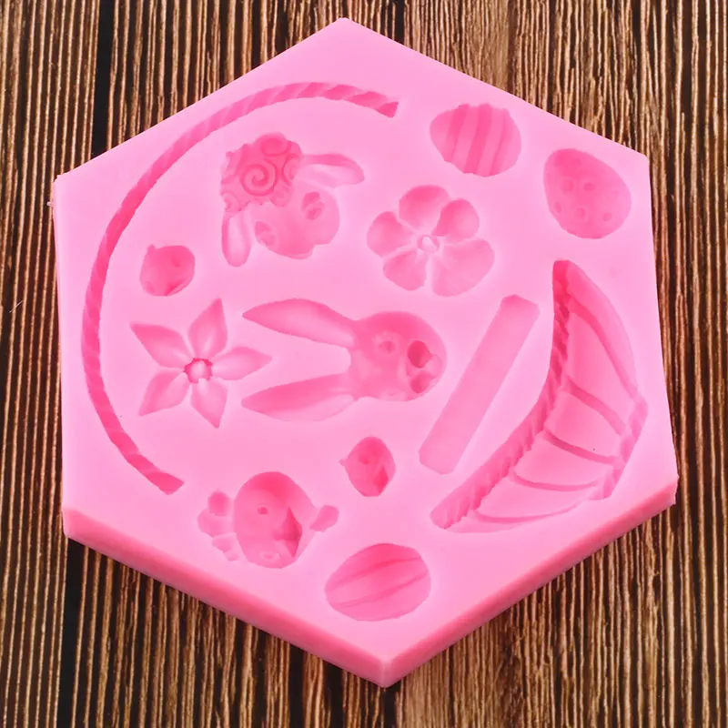 3D Flower Basket Silicone Mould Cake Fondant Decoration Easter Bunny Egg Molds Candy Clay Chocolate Gumpaste Moulds | Дом и сад