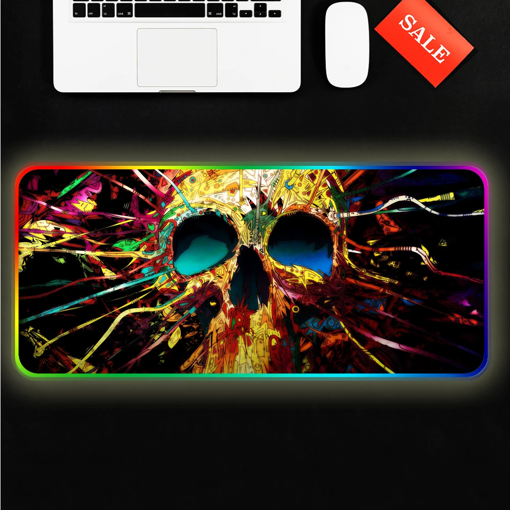 

Skull Pattern Gaming Mouse Pad Locking Edge Anti-slip Natural Rubber Mouse Pad LED Light Mousepad RGB Desk Mat for LOL Game