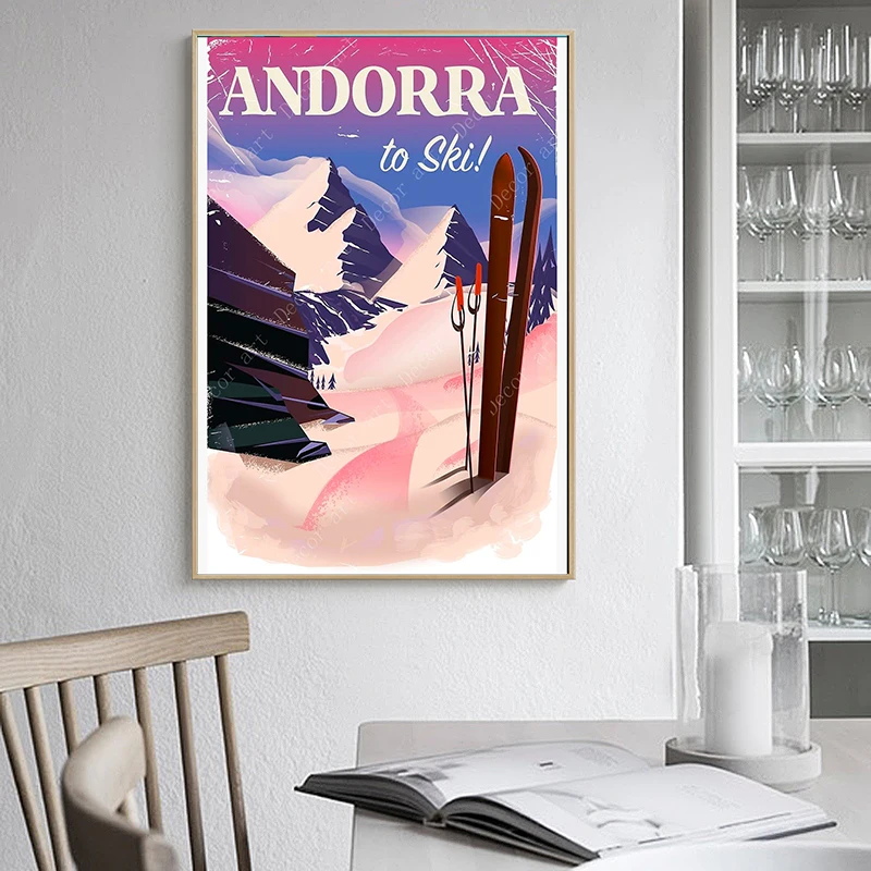Картины на холсте с покрытием для путешествий лыжи в Андорре винтажные картины
