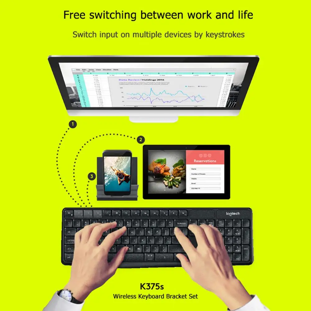 Bluetooth клавиатура Logitech K375S 104 клавиши 2 4 ГГц USB подставка для клавиатуры