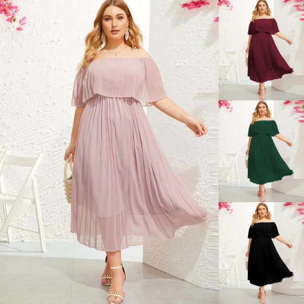 Шифоновое платье размера плюс 5XL женское сексуальное с открытыми плечами и