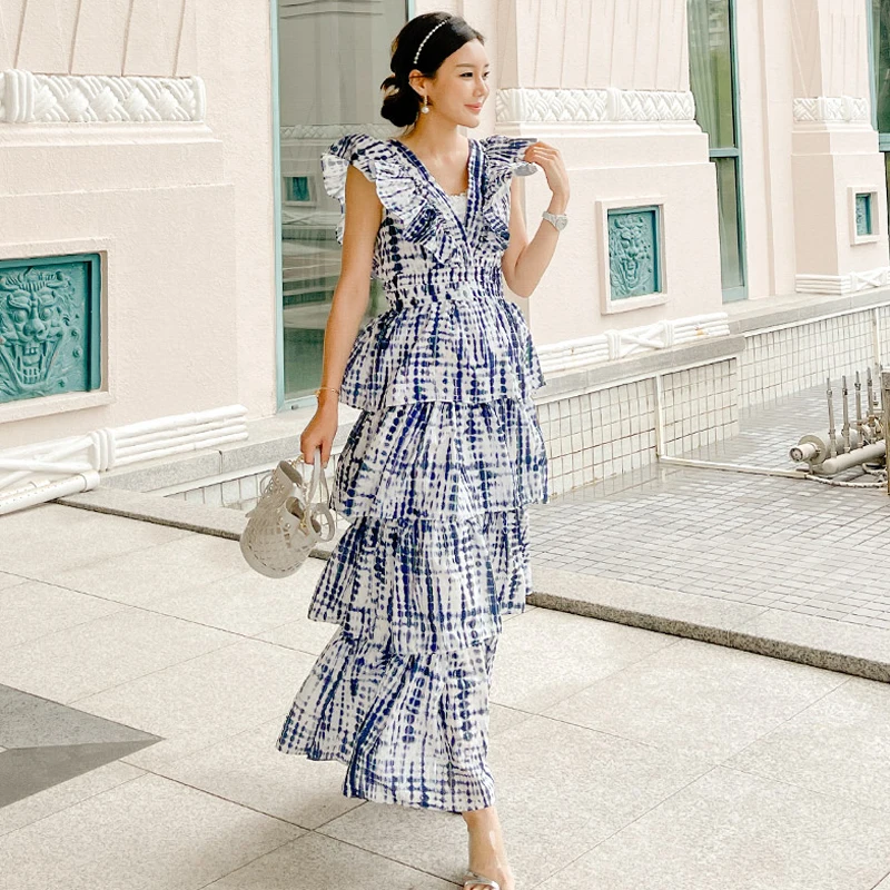 

summer women cupcake dress V neck ruffle sleeve high waist slim new korean fashion sexy style office party for temperament dress