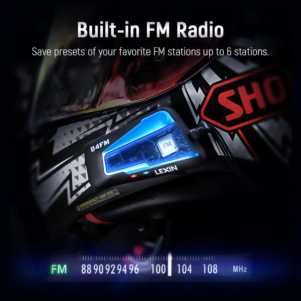 Гарнитура Lexin для мотоциклетного шлема Bluetooth 10 водителей BT5.0 FM-радио и аккумулятор