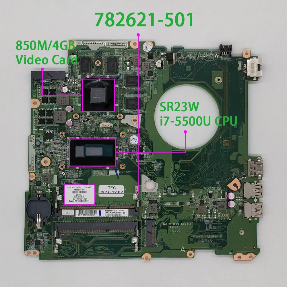 Для HP ENVY 17-K серии 17-K200 782621-601 782621-001 782621-501 850 М/4GB w i7-5500U Процессор DAY31AMB6C0 материнская