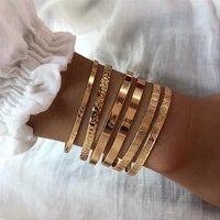 6 pcs2 pcs boho gold color geometric carved arrow round letter love bracelets set vintage bracelets for women fashion jewelry