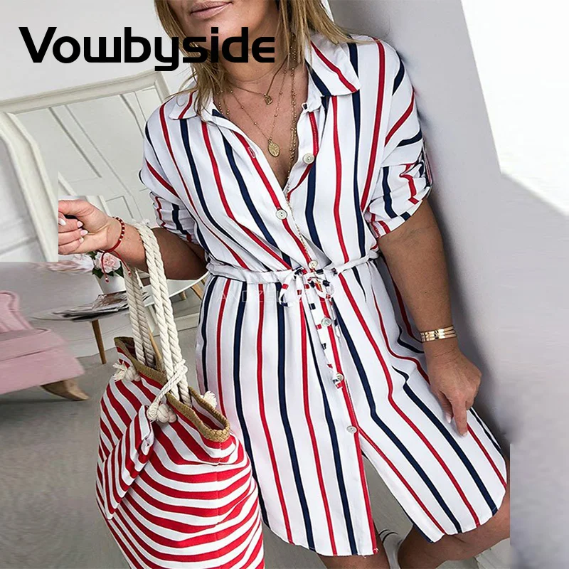 

Button Front Striped Print Colorblock Shirt Dress