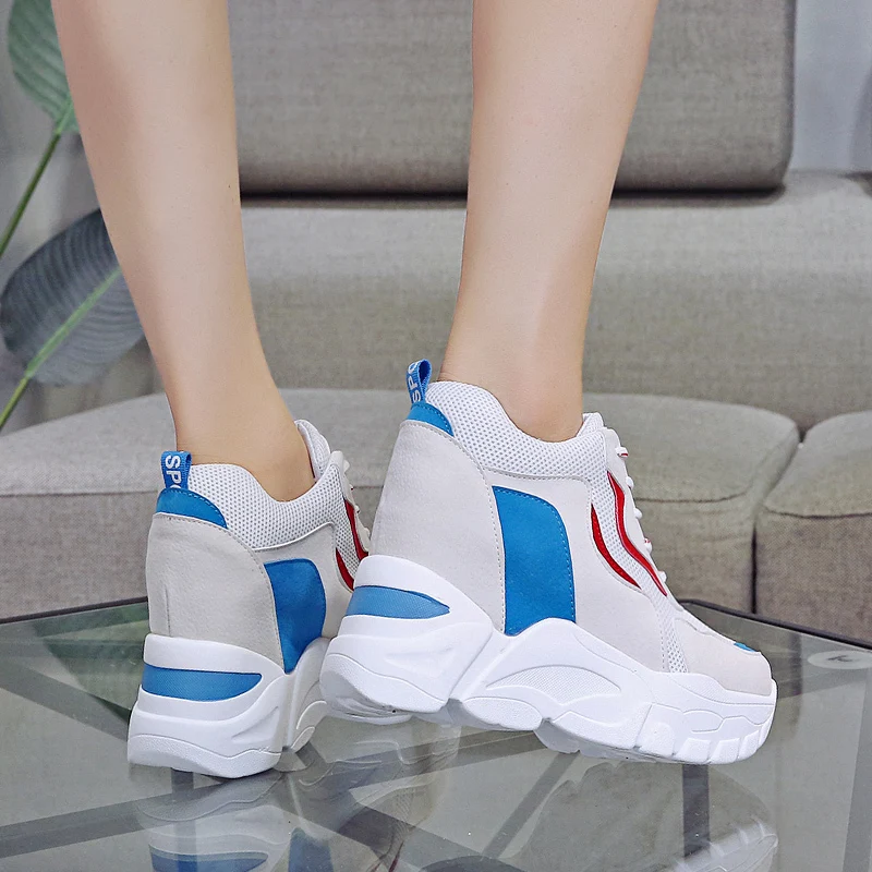 Женские кроссовки на платформе 9 см повседневные дышащие толстой подошве с