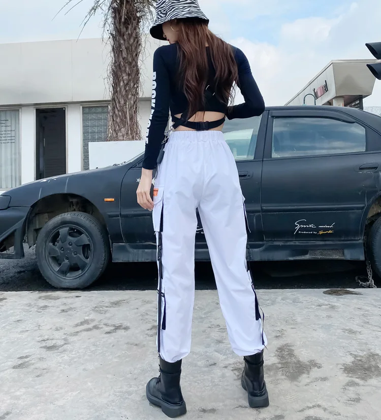 

Hot Big Pockets Cargo pants women High Waist Loose Streetwear pants Baggy Tactical Trouser hip hop high quality joggers pants