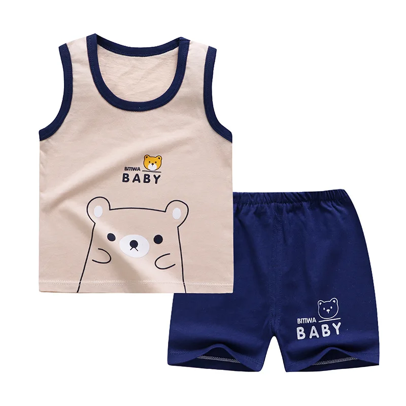 Infant Baby Clothing Sets Summer Cotton Sleeveless Tops+Short 2pcs Kids Vest Suits Boys Girls Clothes Outfit A0093 | Детская одежда и