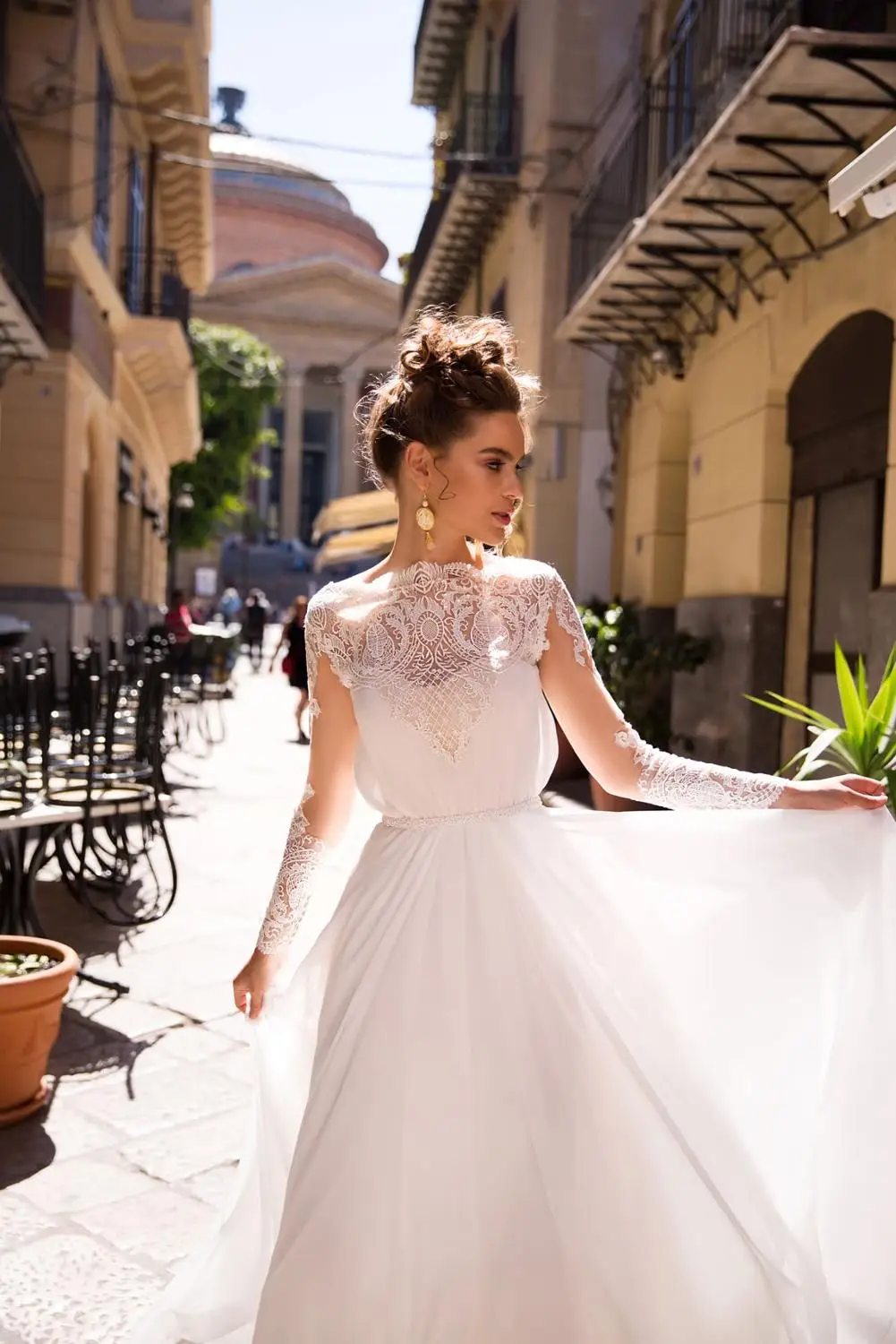 Романтическое богемное пляжное свадебное платье 2019 кружевное с длинным рукавом