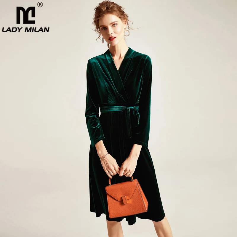 Женское миланское платье для подиума сексуальное с v-образным вырезом и длинными