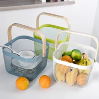 fruit vegetable drain storage basket with handle wrought iron wire mesh food container kitchen bathroom sundries organizer
