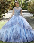 Светильник-голубое платье принцессы 2021 бальное с открытыми плечами с аппликацией с блестками и открытой спиной, 16 платьев Vestidos De 15 лет