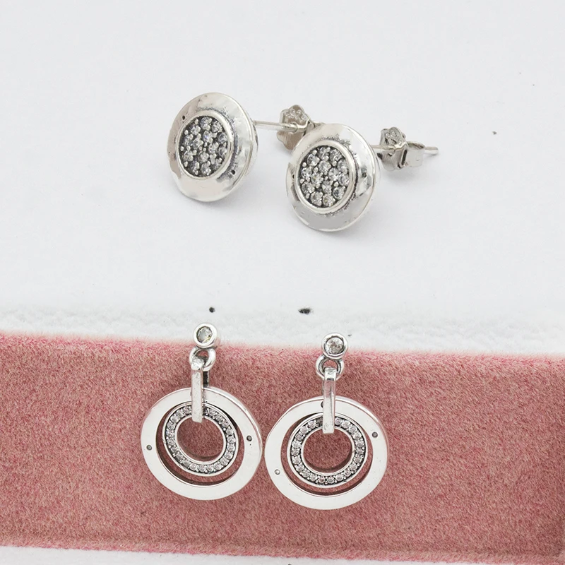 

Silver plated Bracelet AAA zircon Double Coils Ear Stud Round shape earrings