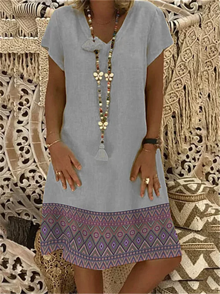 Женские платья больших размеров с цифровым принтом коротким рукавом и V образным