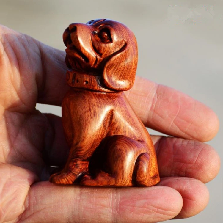 

Natural red wood acid wood carving, twelve Chinese Zodiac dogs, wooden carving ornaments, decorative arts and crafts
