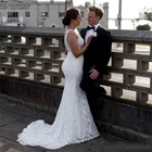 Пляжное свадебное платье с юбкой-годе, кружевное свадебное платье с V-образным вырезом, открытой спиной, со шлейфом, садовое свадебное платье в стиле бохо