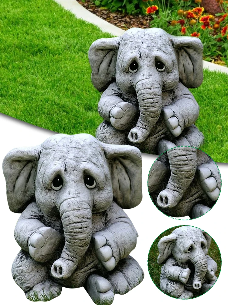 

Garden Decoration Vivid Elephant Statue Figurines Resin Art Patio Ornaments Cute Animal Garden Miniature Home Decor