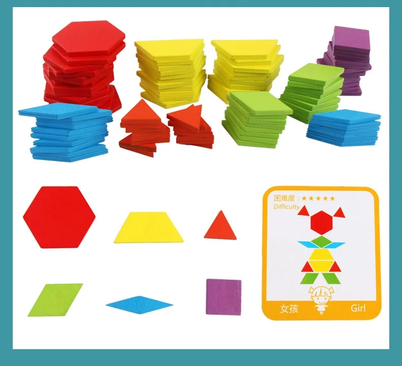 155 шт креативный набор для доски Монтессори детский Танграм Infantil деревянные Развивающий пазл игрушка интеллектуальное развитие игрушка подарок