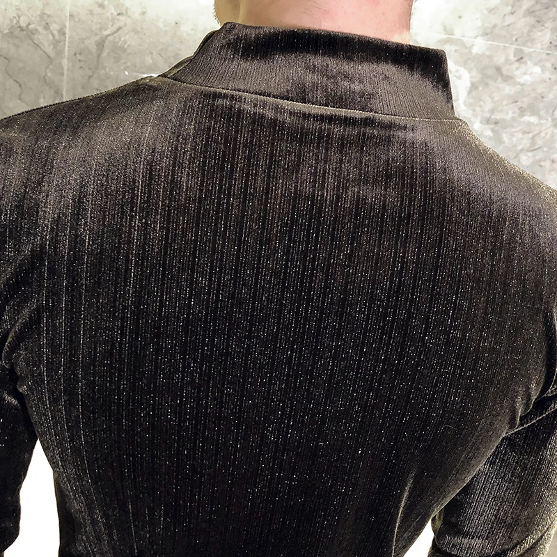 

Autumn Keep Warm Velvet Men T-shirt Long Sleeve Slim Fit Half Turtleneck T-shirt Streetwear Hip-Hop Casual Tees Nightclub Tops
