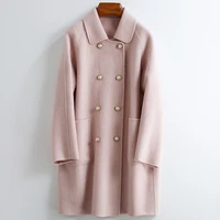 2021 new autumn and winter double sided tweed coat womens middle and long korean fashion lapel double row button tweed