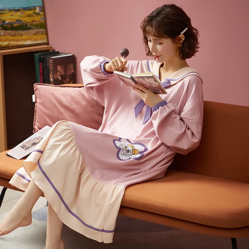 Летняя пикантная ночная рубашка с открытыми плечами Женская хлопковая Свободная