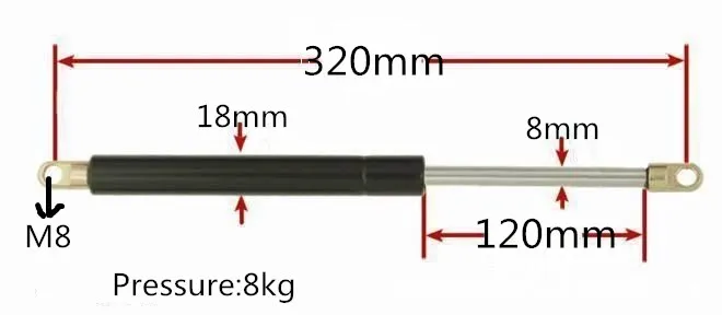 

Automotive 120mm Stroke 8Kg 17.6lb Force Ball Gas Strut Shock Spring Lift Prop M8 Hole Diameter Gas Spring