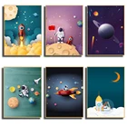 Рисунком из мультфильма, детская одежда ручная роспись ракета, космонавт граффити плакат узор наклейки на стены, художественная декоративная живопись для детей