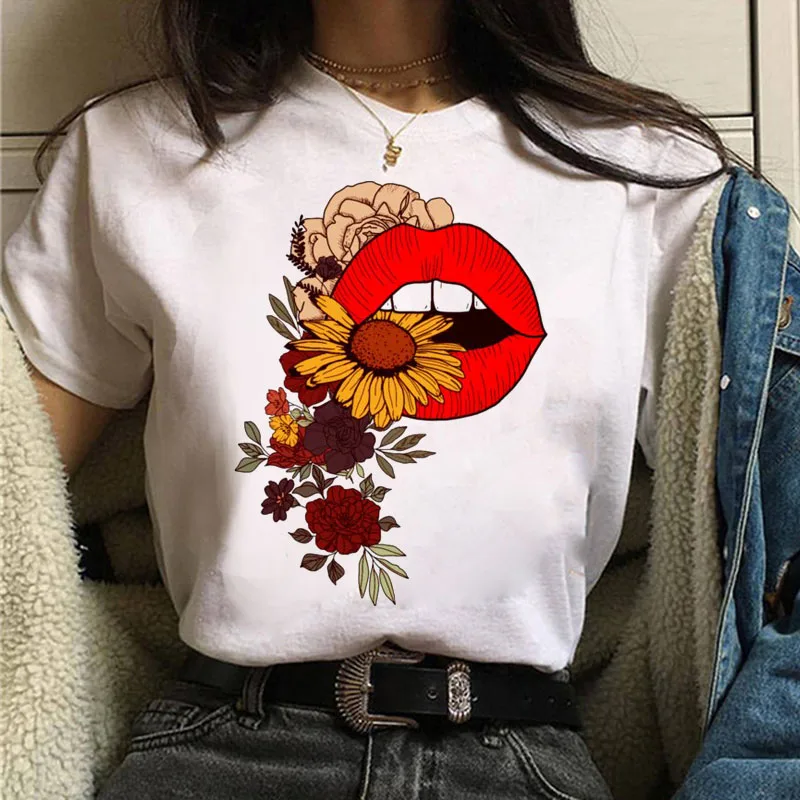 

New Lips and Money Print T Shirt Women Summer Tops Graphic Tees Funny Harajuku T-shirt Unisex Fashion Tshirt Tee Female T-shirts