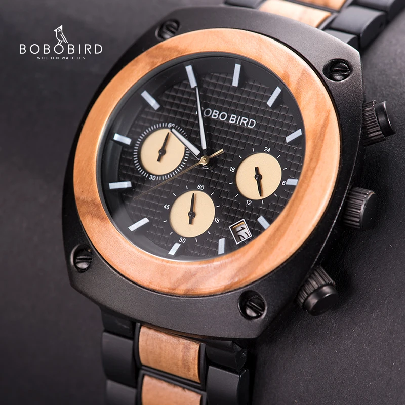Мужские часы BOBO BIRD простые мужские наручные с хронографом деревянный браслет