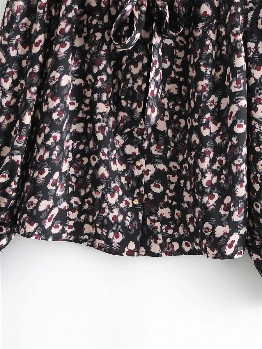 

Vintage Women Leopard Print Shirts 2020 Autumn Fashion Ladies Bow Collar Tops Elegant Female Chic Full Sleeve Loose Blouse