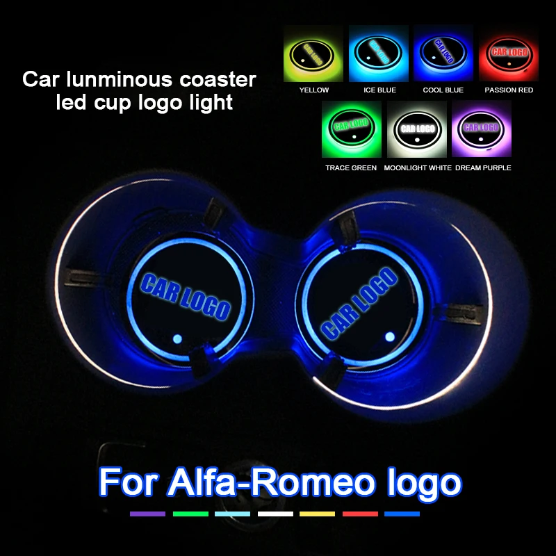 2 шт. Автомобильные светодиодные подставки под стаканы для Alfa Romeo logo светильник For