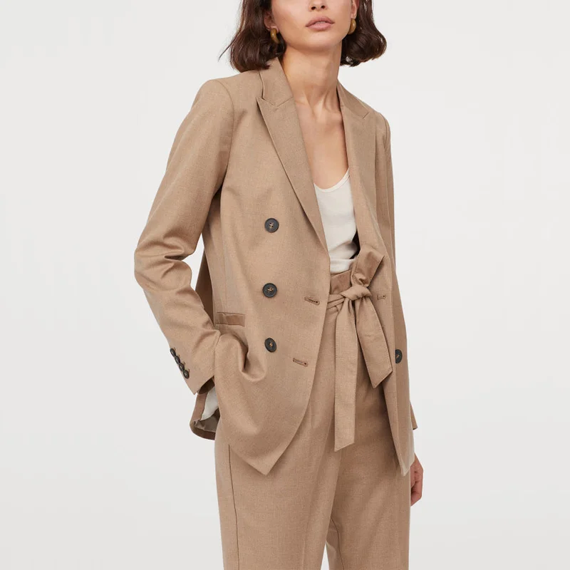 Осенне зимняя обувь Женский костюм свободного покроя сплошной цвет двубортный