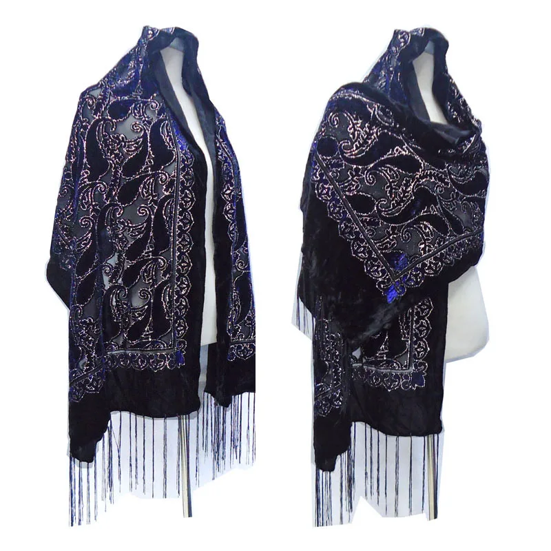 Новинка 2020 черная блестящая мусульманская шаль Женский бархатный шарф с принтом