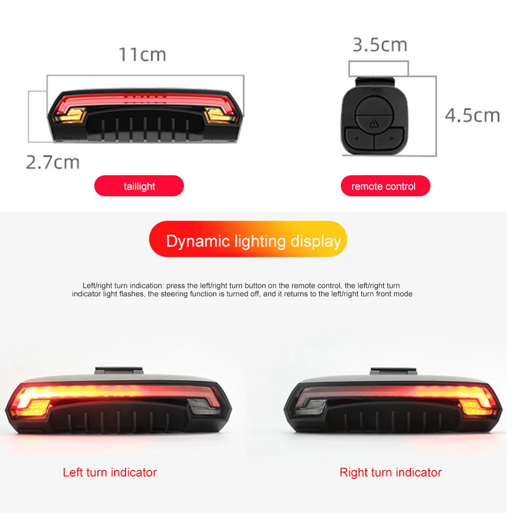 

Hot Bike Tail Light with Turn Signals Wireless Remote Control Waterproof Bicycle Taillight USB Rechargeable Ultra Bright MVI-ing