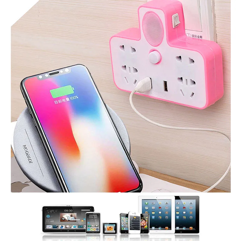 Белого зеленого и розового цветов 5V 2.1A 2USB 1to3 Беспроводной Мощность полосы