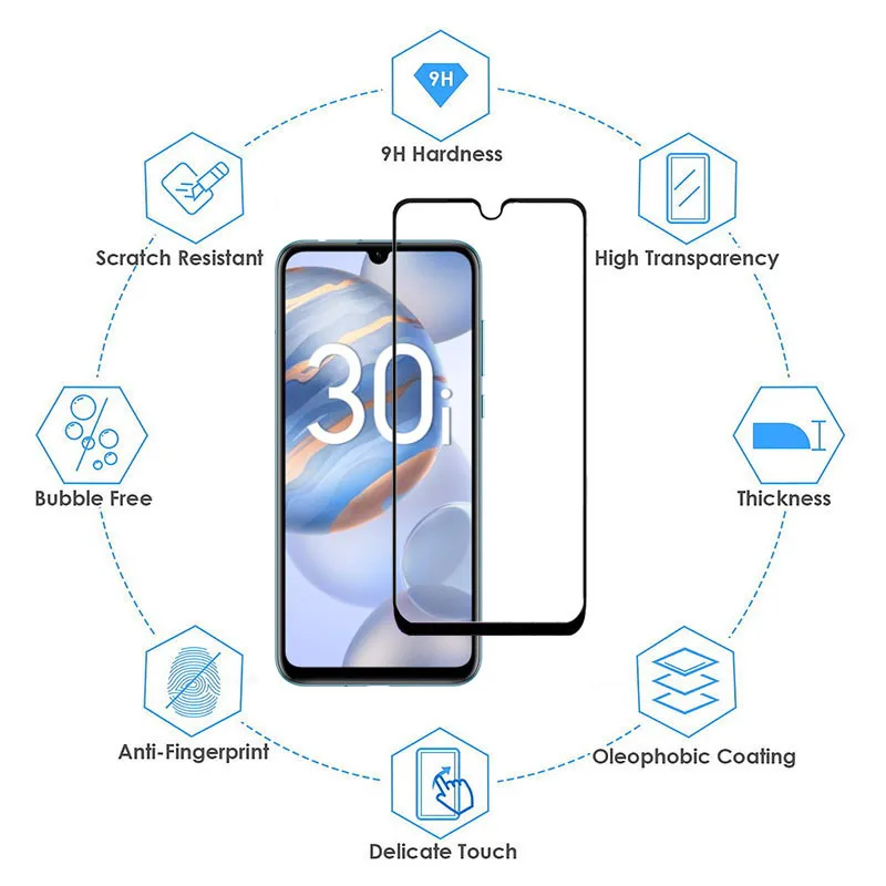 

2 Pcs Full Cover Tempered Glass On The Honor30 Honor30i Honor30s Screen Protector Glass For Huawei Honor 30i 30s 30 I S Film 9H