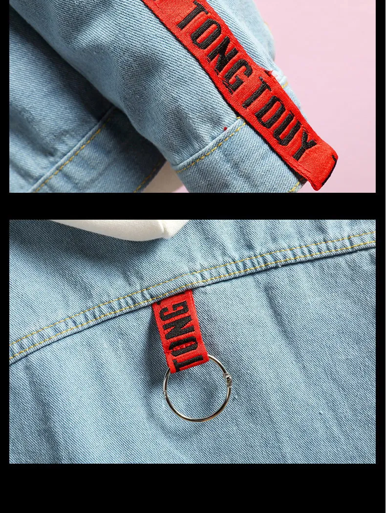 

2020 spring autumn denim jacket men's new hole loose student tide brand gown denim jacket men's jacket light blue