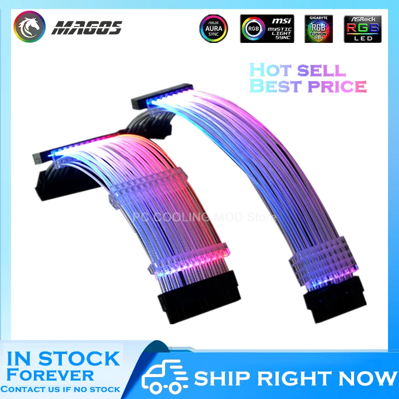 

PSU Extension Cable RGB, ATX 24Pin GPU 8Pin Triple Streamer PCI-E 6+2P Dual Rainbow Cord 5V Sync, PC Case Decoration
